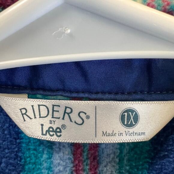 Riders by Lee 1X Flannel Plaid Button Down Long Sleeve Top Blue Teal Red - Picture 3 of 5